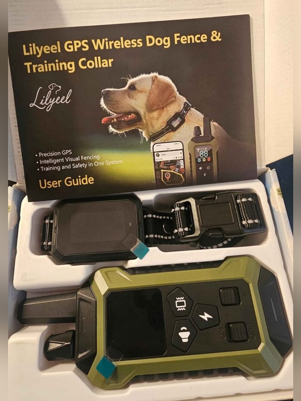Lilyeel GPS Wireless Dog Fence & Training Collar - Black and Olive